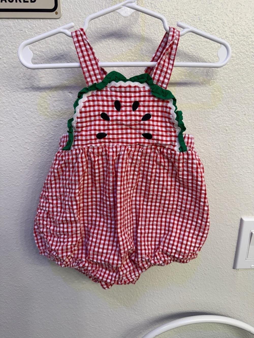 Red Gingham Watermelon Bubble Romper
